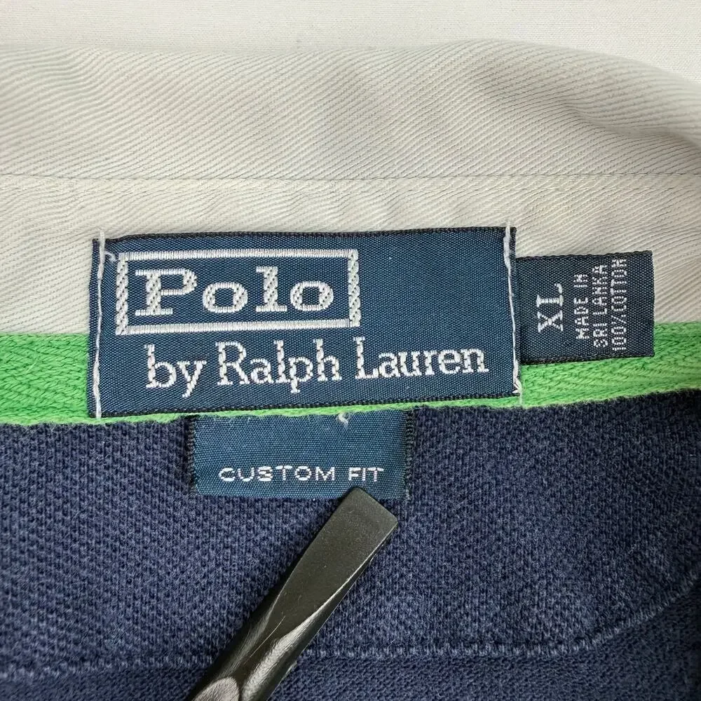 Vtg Polo Ralph Lauren Custom Fit Polo Shirt XL Navy Cotton Preppy Classic Y2K
